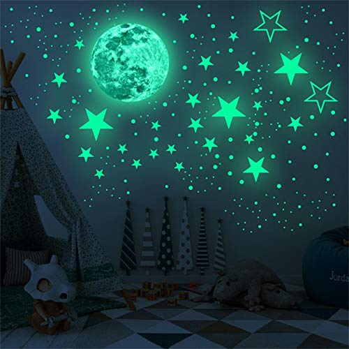 435PCS leuchtende Wandaufkleber, im Dunkeln leuchtende Sterne Punkte Fluoreszierende Wandaufkleber, super helle und realistische Aufkleber für Mädchen Jungen Schlafzimmer Deckendekoration von Chen0-super