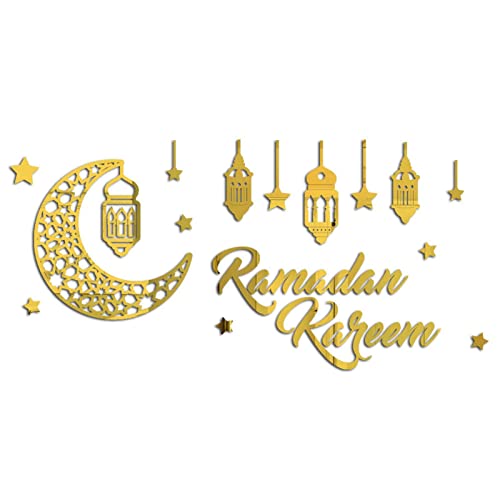 Chen0-super Ramadan Kareem Aufkleber Dekorationen, muslimischer Islam Eid Mubarak Kristall, Spiegelaufkleber Dekor, Wandaufkleber, Raumdekoration, muslimische Dekorationen für Zuhause, Gold von Chen0-super