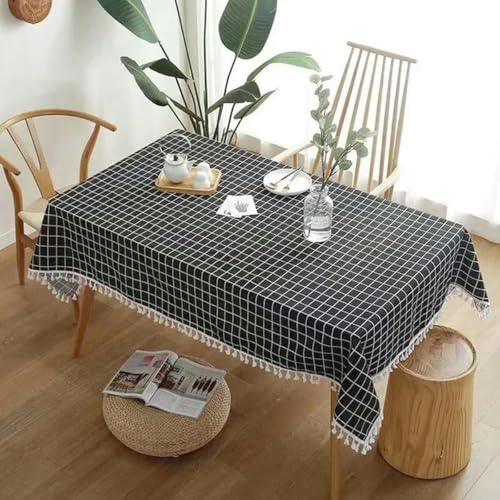70~240 cm Plaid Baumwollwäsche Tischdecke Rechteck runden Tischtuch Weiche Abdeckung Spitze Quasten Außenpicknickdecke für Bankett-Schwarz-Plaid-100 x 140 cm 70~240 cm Plaid Baumwollwäsche Tischdecke Rechteck runden Tischtuch Weiche Abdeckung Spitze Quasten Außenpicknickdecke für Bankett-Schwarz-Plaid-100 x 140 cm von ChenYuNiu