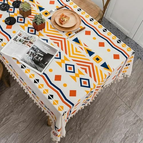90~220 cm Baumwollwäsche Tischtücher Bohemian Creme Baumwolle Leinen Quasten Tassels Tischdecke für Küche Esszimmer Restaurant Party Dekoration-02-140x220 cm von ChenYuNiu