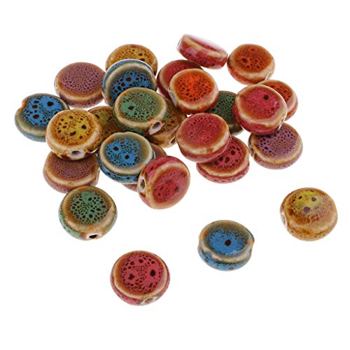 14 mm handgefertigte Porzellanperlen, rund, flach, Abstandshalter, Porzellan-Keramikperlen, für DIY-Schmuckherstellung (1 Set) von Chencunquangod