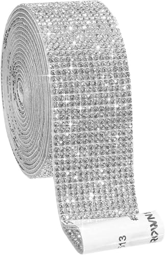 2 Stück Glitzerharz Strassband, Klebegürtel glitzernden Diamantaufkleber wickeln Kristallrolle für Heimwerken Dekoration (Silber, 1,8 m) von Chencunquangod
