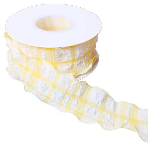 9,1 m Gingham-Karo-Band, 4 cm breit, Geschenkverpackungsbänder für Thanksgiving, Schleife, Kranz, Handwerk, Geburtstag, Hochzeit (gelb) von Chencunquangod