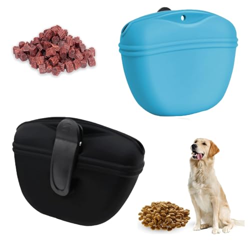 Chencunquangod 2 x Leckerlibeutel aus Silikon, tragbare Leckerlibeutel mit Magnetverschluss, Taillenclip für den Gürtel für Spaziergänge mit dem Hund von Chencunquangod