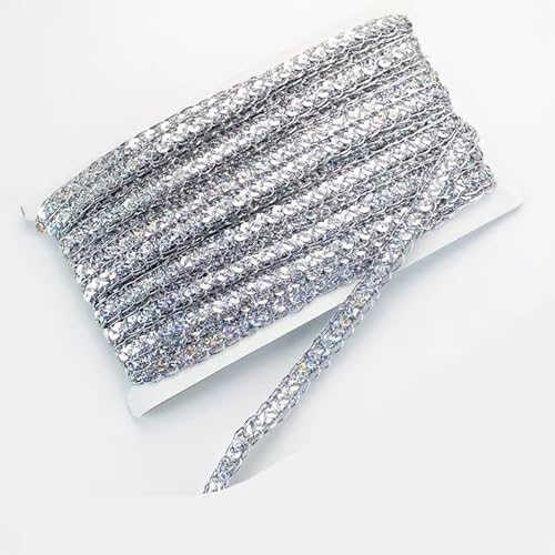 Paillettenband, 12 m, Glitzer-Pailletten-Bordüre, Stoff, Paillettenband zum Nähen und Dekorieren (Silber) von Chencunquangod