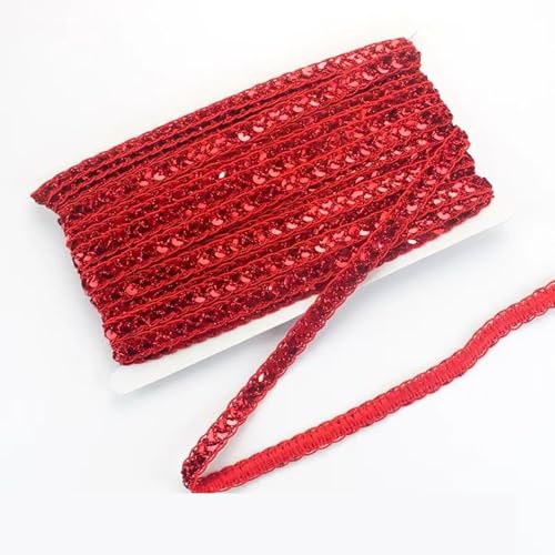 Paillettenband, 12 m, Glitzer-Pailletten-Bordüre, Stoff, Paillettenband zum Nähen und Dekorieren (rot) von Chencunquangod