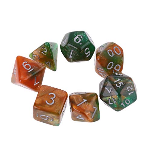 Set mit 7 dichromatischen, polyedrischen Würfeln D4, D6, D8, D10, D12, D20, polyedrische Würfel für Büro-Brettspiel (Farbe B) von Chencunquangod