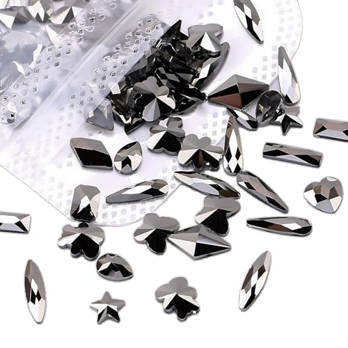 100 Stück gemischte Strass-Kristall-Edelsteine in verschiedenen Formen, flache Rückseite, für Bastelarbeiten, Nagelhandwerk, Kleidung, Schuhe, Taschen, Dekoration (schwarz) von ChengChengJin