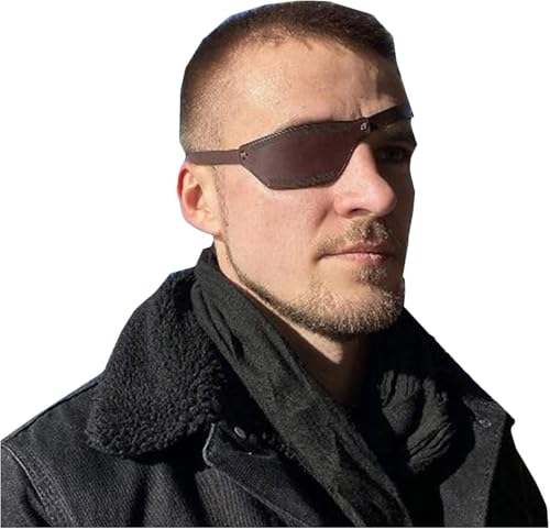 ChengChengJin Augenmaske aus PU-Leder, Vintage-Leder, einzelne Augenklappe mit verstellbarer Schnalle, für Halloween, Rollenspiele, Kostüm-Zubehör, rechts (braun) von ChengChengJin