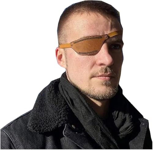 ChengChengJin Augenmaske aus PU-Leder, Vintage-Leder, einzelne Augenklappe mit verstellbarer Schnalle, für Halloween, Rollenspiele, Kostüm-Zubehör, rechts (gelb) von ChengChengJin