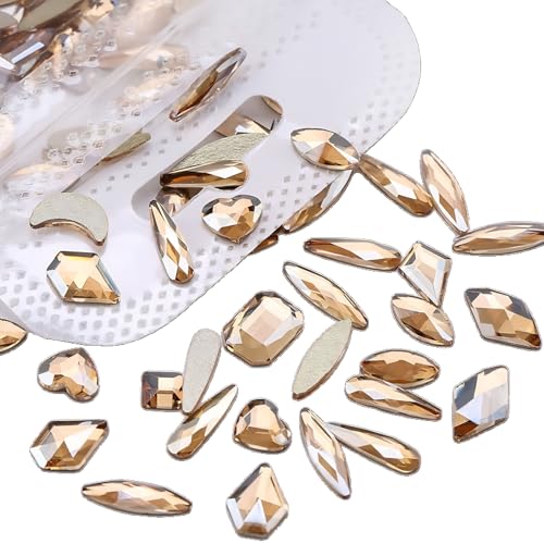 Strasssteine, gemischte Formen, flache Rückseite, zum Basteln, Basteln, Kleidung, Schuhe, Taschen, Dekoration, Champagner-Gold, 100 Stück von ChengChengJin