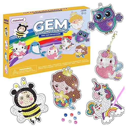 8 Stücke 5d Doppelseitige Diamond Painting Full Set, Kinder Diamant Malerei Keychains 8 StüCke Mit Geschenkbox,1 Diamond Painting Stift, 1 Edelsteintablett 1 Wachsquadrat,1000 + Bunte Edelsteine von Chengxun