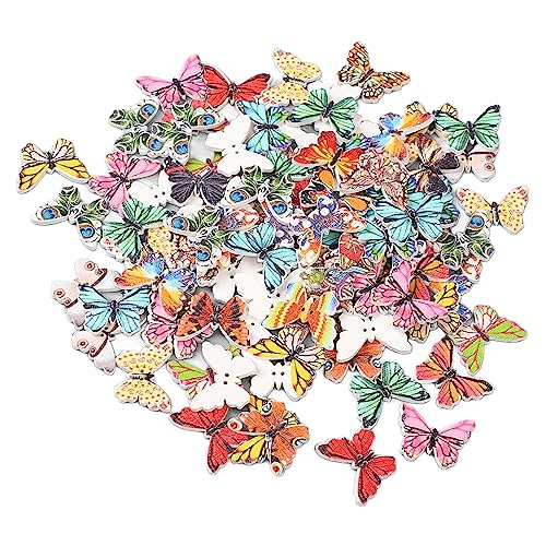 100 Stück 1-Zoll-Schmetterlings-Holzknöpfe, bunte 2-Loch-Mischdruck-dekorative Holzknöpfe, Retro-DIY-handgefertigte Knöpfe, zum Nähen von Holz-DIY-Handwerk (Typ 1 100 Stück 1 Zoll) von ChengyuWei