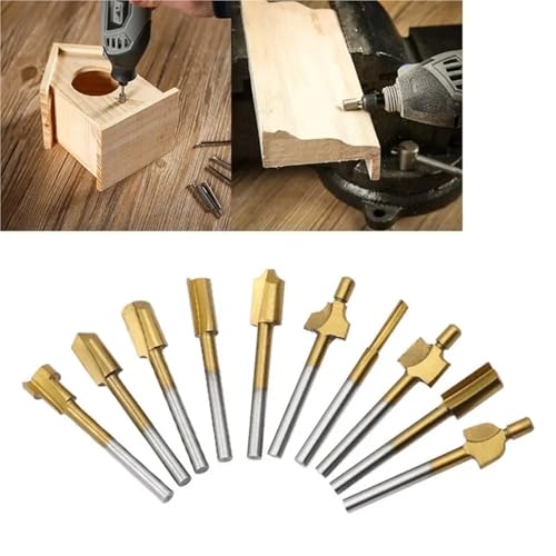10-teiliges Tragbares HSS-Fräser-Set, Drehwerkzeug-Set, 1/8 Zoll, 3 Mm Schaft, Bohrer, Hochwertige DIY-Holzfräser(Titanium) von Chenhj
