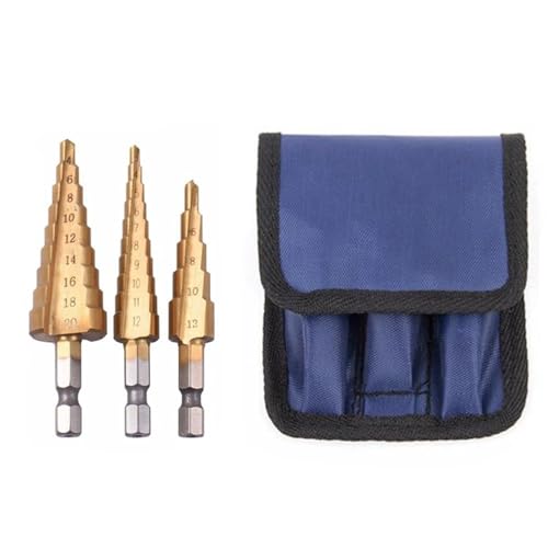 3 Stücke Stahl Titan Stufenbohrer Stufenkegel Schneidwerkzeuge Stahl Holzbearbeitung Holz Metall Bohrset(3pcs with bag) von Chenhj