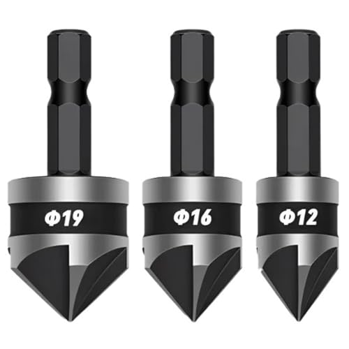 3-teiliges Senkerbohrer-Set, HSS-Sechskant-Fase, 90 Grad, Bohrschaft Aus Kohlenstoffstahl(3PCS Round Shank) von Chenhj
