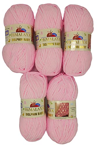 5 x 100 Gramm Himalaya Dolphin Strickwolle, Babywolle , 500 Gramm Wolle Super Bulky (rosa 80303) von Chenille