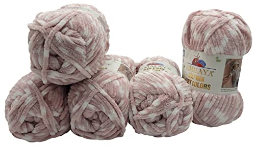 Chenille x 100 Gramm Strickwolle Himalaya Dolphin Baby Colours mehrfarbig, 500 Wolle super bulky (altrosa weiss 80428) von Chenille
