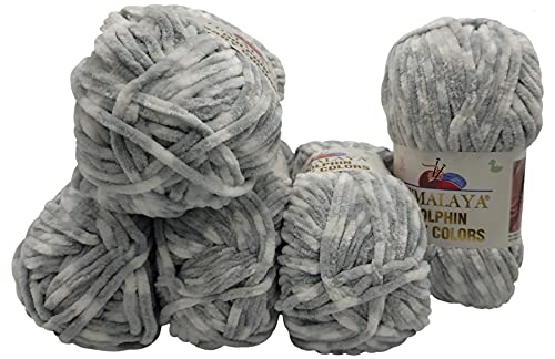 5 x 100 Gramm Strickwolle Himalaya Dolphin Baby Colours mehrfarbig, 500 Gramm Wolle super bulky (grau weiss 80432) von Chenille