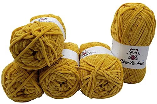 500 Gramm Chenille Fine Strickwolle, Babywolle, 5 x 100 Gramm Wolle Super Bulky (goldgelb 300-37) von Chenille