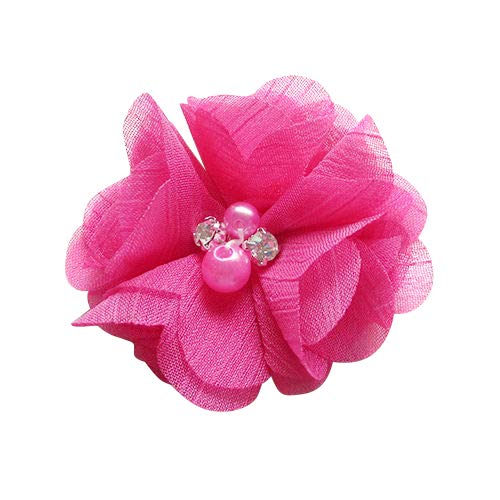 Chenkou Craft 12 Stück Chiffon-Blumenschleifen mit Perlen 60 mm Applikationen Hochzeitsdekoration Großpackung (Hot Pink) von Chenkou Craft