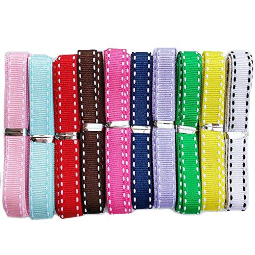 Chenkou Craft 18 m x 10 mm Ripsband mit weißen Doppelkantlinien, 10 Farben Großhandelsware, Mix, Handwerk, Haarband, Schleifen, Geschenkverpackung von Chenkou Craft