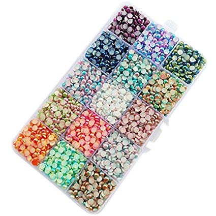 Chenkou Craft 18000 Perlen in 15 Farben, Farbverlauf, halbe Perlen, 3 mm, flache Rückseite, Schmucksteine, Sammelalbum, Bastelarbeiten, Perlen + Kunststoff-Box (3mm) von Chenkou Craft