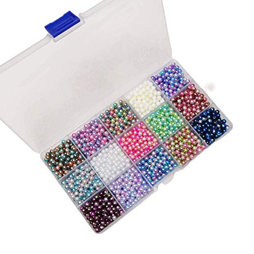 Chenkou Craft 2250 Stück 5 mm sortierte 15 Farben ohne Loch runde Perlen Scrapbooking Basteln DIY Perlen Dekoration + Kunststoffbox (Farbverlaufsfarben, 5 mm) von Chenkou Craft