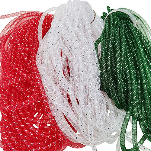 Chenkou Craft 3 Farben, 13 m, solides Netz, Deko-Flex, für Kränze, Bastelarbeiten (Weihnachtsfarben, 8 mm) von Chenkou Craft