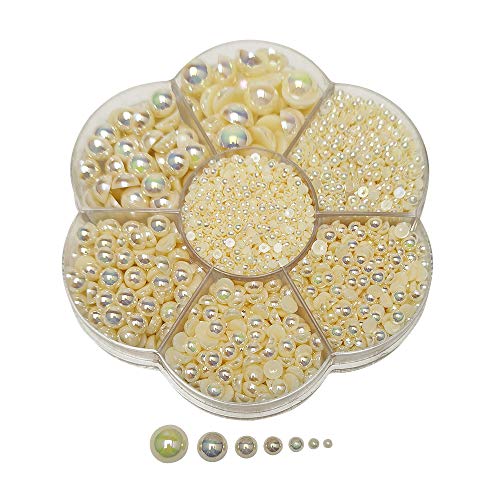 Chenkou Craft 3000 Stück 1 Box elfenbeinfarbene runde flache Rückseite halbe Perlen lose Perlen Edelstein (elfenbeinfarbene halbe Kugel) von Chenkou Craft