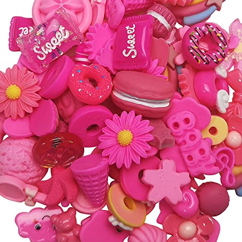 Chenkou Craft 50 Stück gemischte Fuschia- Bastelknöpfe mit flacher Rückseite, Kunstharz, flache Rückseite, Fuchsia von Chenkou Craft