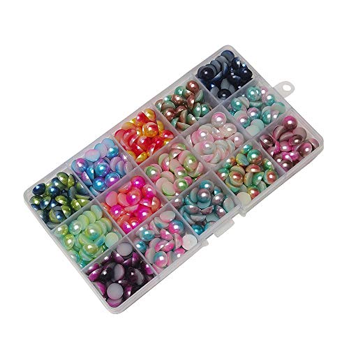 Chenkou Craft 600 Stück sortierte 15 Farben 10 mm (3/8 Zoll) Farbverlauf, halbe Perlen, flache Rückseite, Edelstein, Scrapbook, Basteln, Perlen + Kunststoff-Box (10 mm) von Chenkou Craft