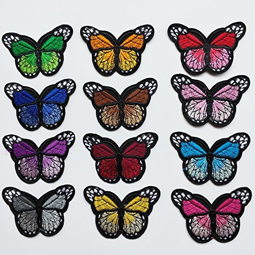 Chenkou Craft Aufnäher zum Aufbügeln oder Aufnähen, Verschiedene Schmetterlinge, Mehrfarbig, klein, 24 Stück/12 Paar von Chenkou Craft
