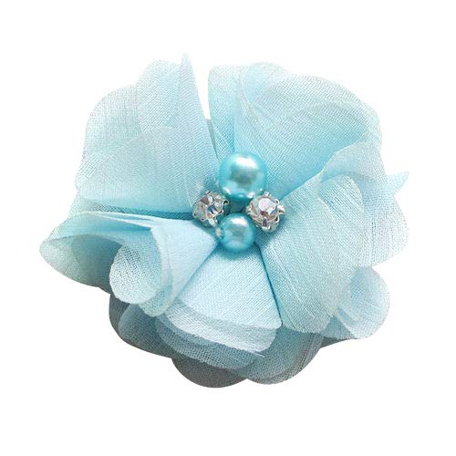 Chenkou Craft Chiffon-Blumen mit Perlen, 60 mm, Hochzeitsdekoration, Blau, 12 Stück von Chenkou Craft