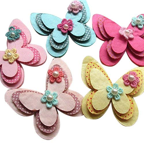 juqian New Gepolsterte Filz Schmetterling Satinband Blumen Perlen Applikationen Ornament 15 Stück mix von Chenkou Craft