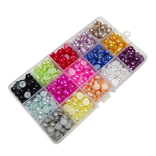 Chenkou Craft Halbperlen mit flacher Rückseite, 15 Farben, 9 mm, 750 Stück, sortiert, 15 Farben, inklusive Kunststoff-Box (Mix, 9 mm) von Chenkou Craft