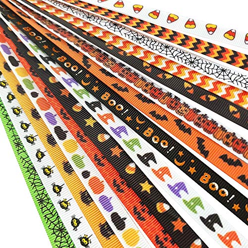 Chenkou Craft Ripsband für Halloween, 10 mm, sortiert, 13,7 m, Bastelzubehör, Happy Halloween, 10 mm Halloween von Chenkou Craft