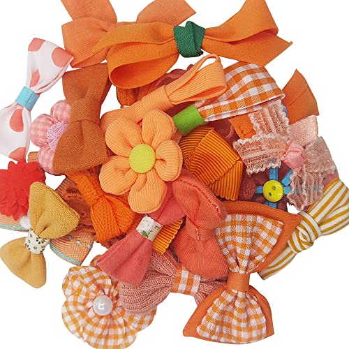 Chenkou Craft Mix Bulk Halloween Orange Random 20 Stück Stoffband Blumen Schleifen Handwerk Hochzeit Ornament Applikationen (Orange) von Chenkou Craft