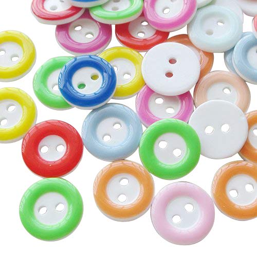 Chenkou Kunststoff-Knöpfe, rund, Näh-Zubehör für Kinderkleidung, 2 Löcher, verschiedene Farben, 100 Stück von Chenkou Craft