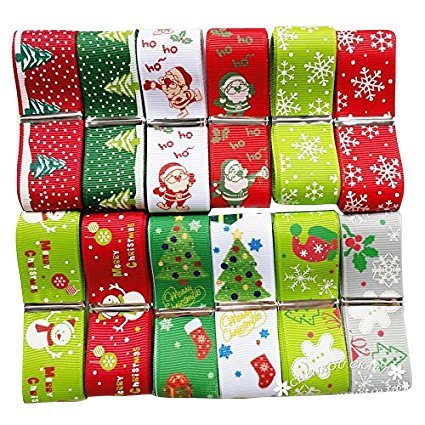 Chenkou Craft Ripsband mit Aufschrift "Merry Christmas", Polyester, 25 mm, Schneeflocke, Claus, Bier, Hut, Socke, 11 m von Chenkou Craft