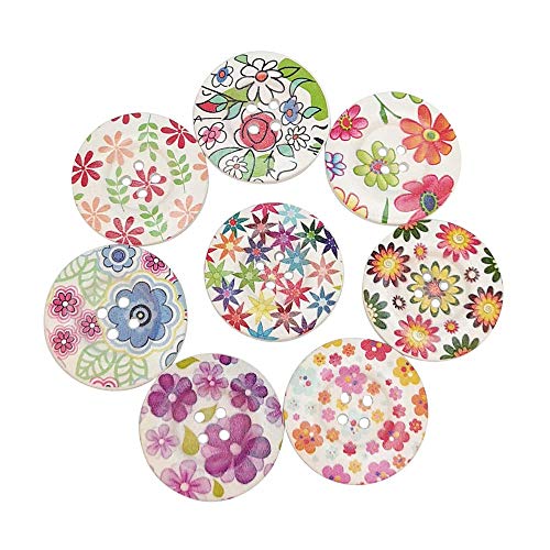 Chenkou Craft Runde Holzknöpfe mit Blumenmuster, 30 mm, 4 Löcher, 30 mm, 30 mm, 30 Stück Chenkou Craft Runde Holzknöpfe mit Blumenmuster, 30 mm, 4 Löcher, 30 mm, 30 mm, 30 Stück von Chenkou Craft