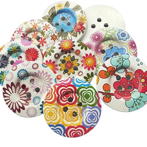 Chenkou Craft Runde Holzknöpfe mit Blumenmuster, 4 Löcher, 50 mm, 50 mm, 20 Stück von Chenkou Craft