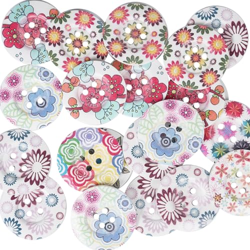 Chenkou Craft Runde Holzknöpfe mit Blumenmuster, 40 mm, 4 Löcher, 40 mm, 20 Stück Chenkou Craft Runde Holzknöpfe mit Blumenmuster, 40 mm, 4 Löcher, 40 mm, 20 Stück von Chenkou Craft