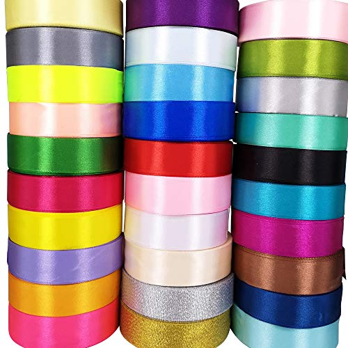 Chenkou Craft Satinband, einseitig, 2,5 m, 25 mm, sortiert, Bastelschleife, Party-Dekoration, Verpackungsbänder (25 mm) von Chenkou Craft