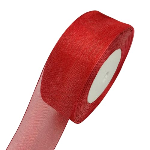 Chenkou Craft Solides Organzaband, sortiert, 45 m, 1 Rolle für Bastelschleife, Party-Dekoration, Verpackungsbänder, Rot, 50 mm von Chenkou Craft