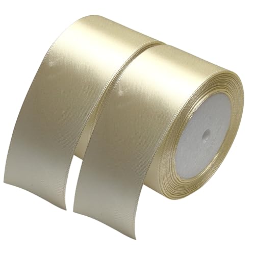 Chenkou Craft Solides Satinband, Geschenkband, Schleifenband, Stoffband, 45,7 m (2 Rollen), Beige, Bastelschleife, Party-Dekoration, Verpackungsbänder (Beige, 40 mm) von Chenkou Craft