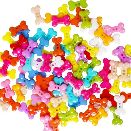 Chenkou Crfat Knöpfe in Hundeknochen-Form, 100 Stück, Spielzeug, Kunststoff, 2 Löcher, für Näh- und Bastelarbeiten, 18 mm von Chenkou Craft