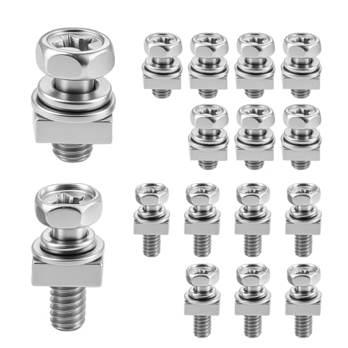 M6 M5 Schrauben Mutter für Batterie Motorrad Roller, 16Sets Edelstahl Ersatz Schrauben Klemmen für Motorradbatterie, Roller,ATV, Scooter(16 Schraube, 16 Vierkantmutter) von Chenove