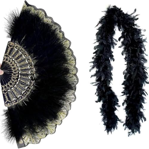 Chenxi Studio 2 Stück klassische gefiederte Fächer und gefiederte Boas Ensembles Verzierung für Flapper-Accessoires und Motto-Partys Hochzeitsfächer Chenxi Studio 2 Stück klassische gefiederte Fächer und gefiederte Boas Ensembles Verzierung für Flapper-Accessoires und Motto-Partys Hochzeitsfächer von Chenxi Studio