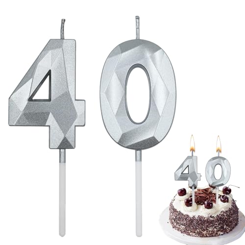 Chenyell Geburtstagskerzen Zahlen, 5cm 3D, Silber, 40, Geruchlos, Ungiftig, Modern, Für Geburtstage, Hochzeiten, Firmenfeiern, Jubiläen von Chenyell